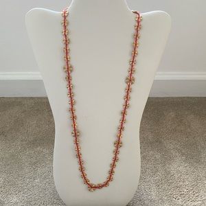 30” Gold Disc Necklace with Pink String